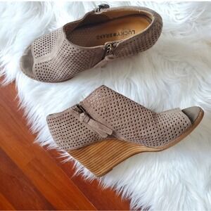 Lucky Brand Women's Brown Suede Open Toe Wedge Booties Size 8.5